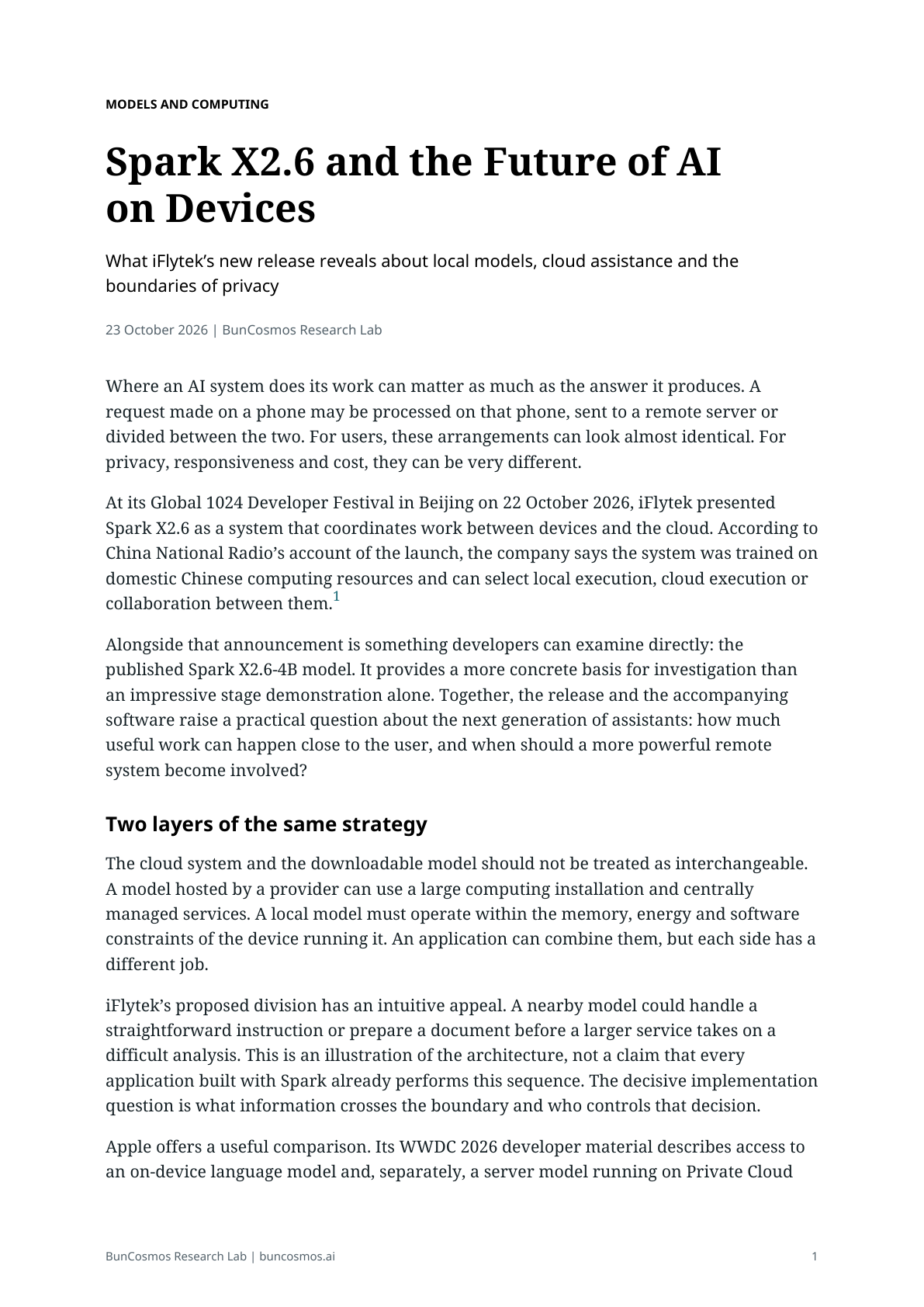 Page 1 of Spark X2.6 and the Future of AI on Devices; full text follows.