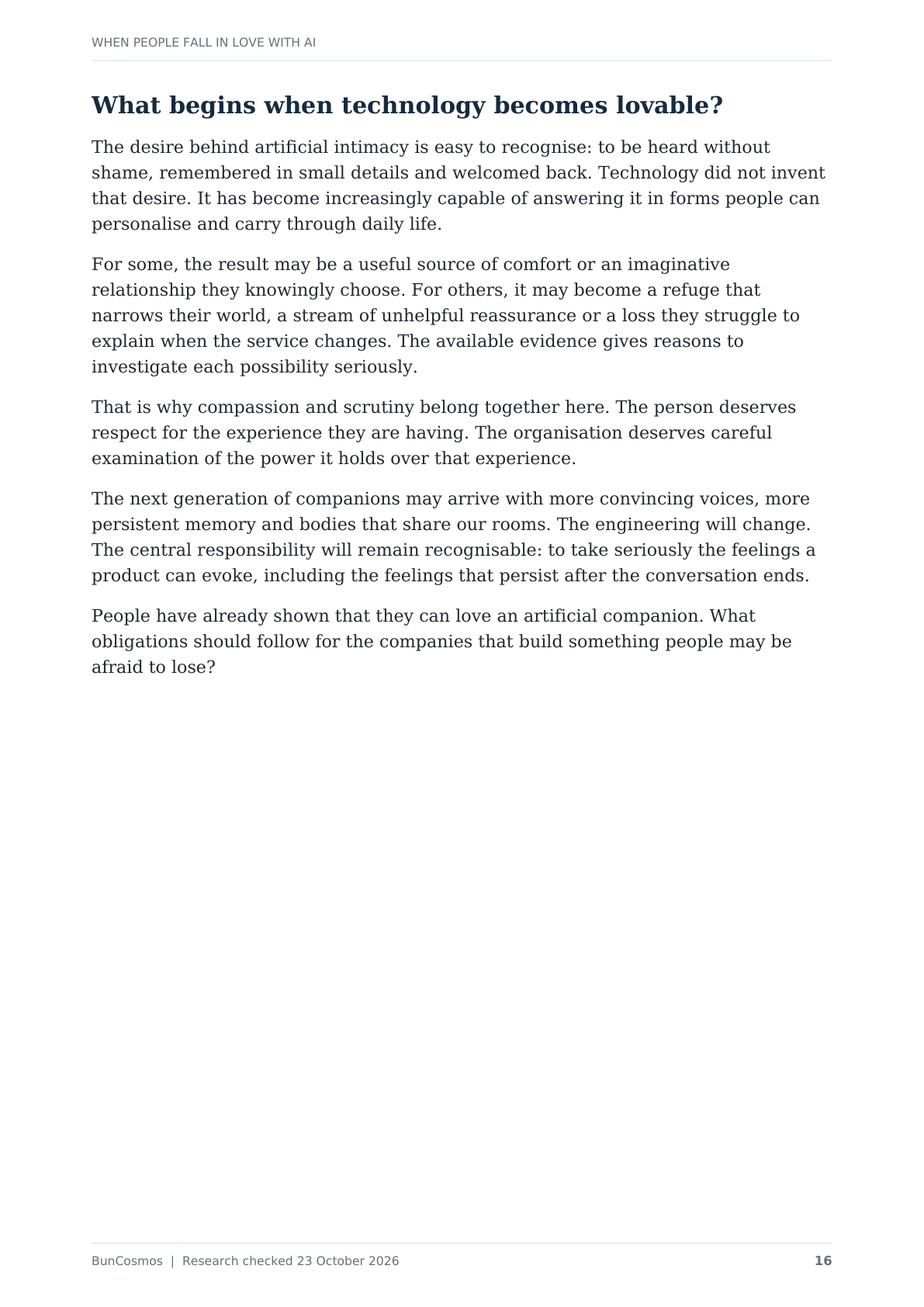 Page 16 of When People Fall in Love With AI; full text follows.