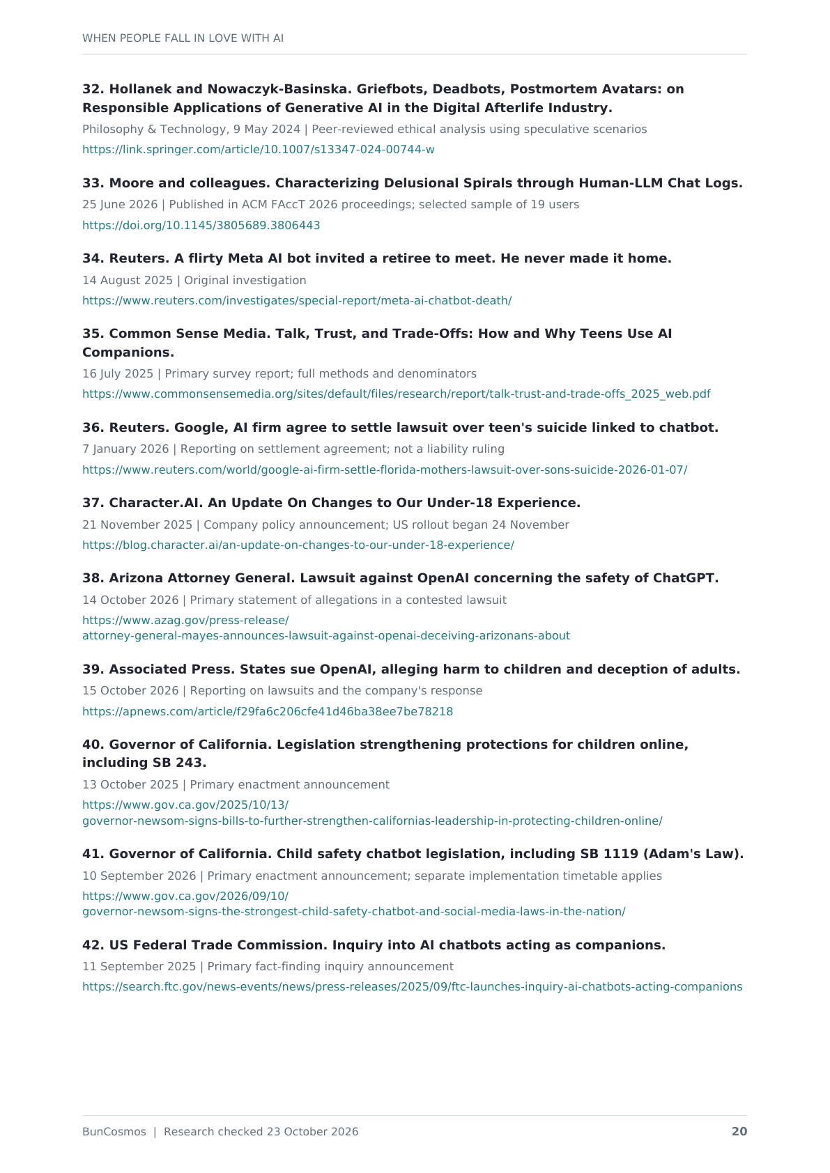 Page 20 of When People Fall in Love With AI; full text follows.
