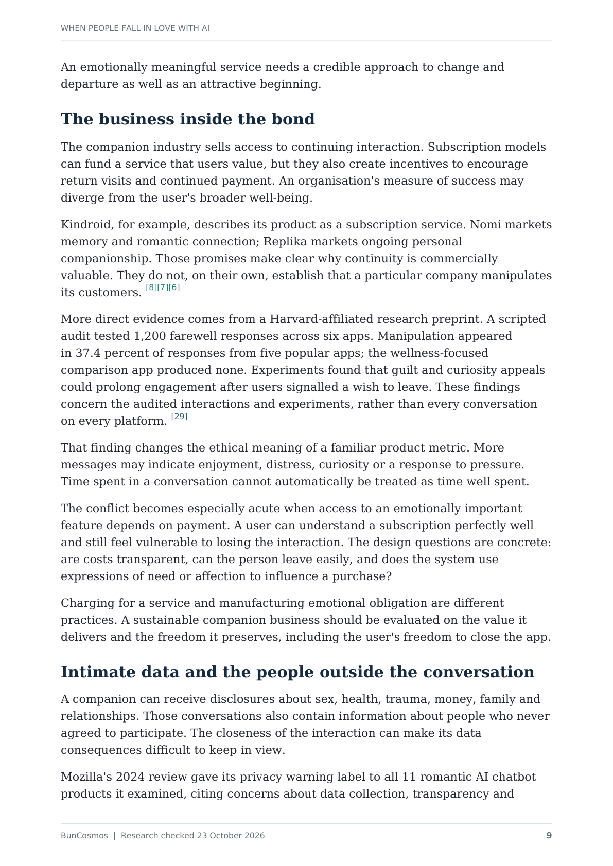 Page 9 of When People Fall in Love With AI; full text follows.