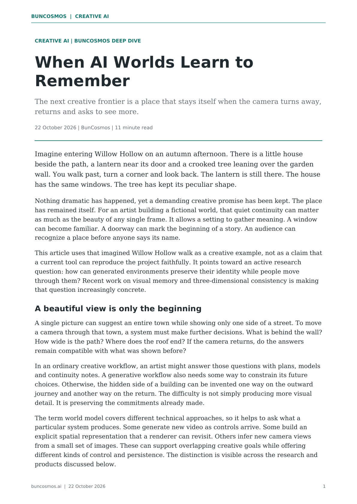 Page 1 of When AI Worlds Learn to Remember; full text follows.