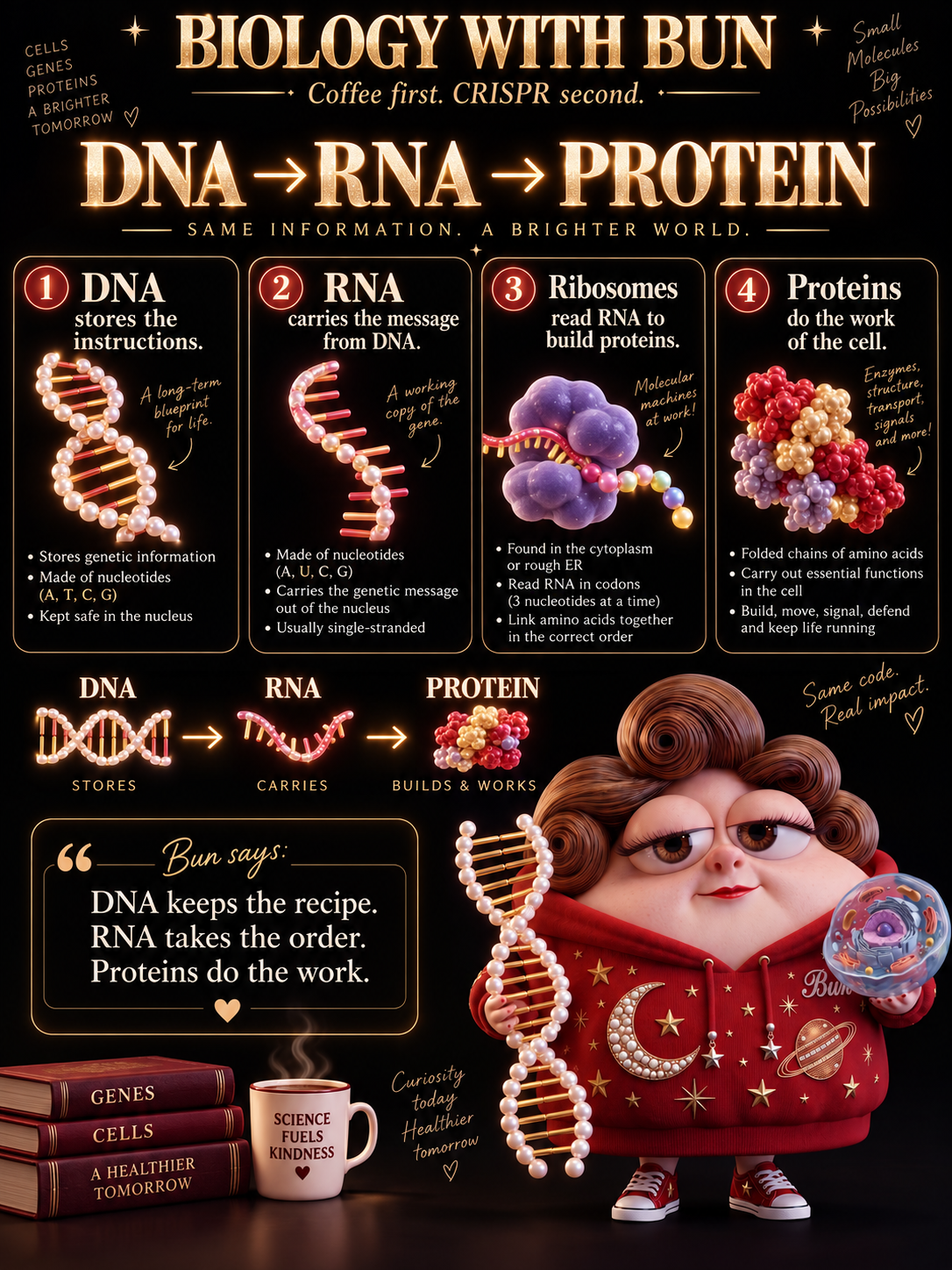 DNA → RNA → Protein